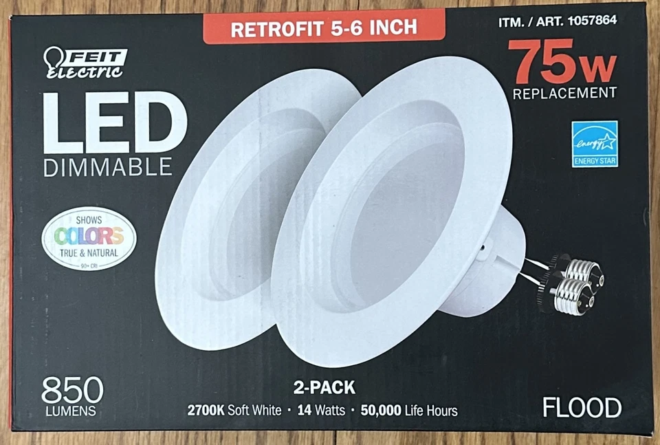 Feit Electric LED Dimmable Retrofit 5-6 Inch 75w 2-pack 2700k Soft White