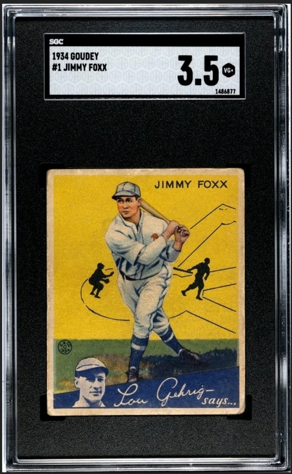 Chicle Goudey Big League SGC 3.5 - 1934 - Jimmie Foxx #1 - ¡Centrado! HOF Foto 1 de 3