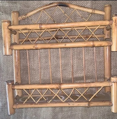VTG Bamboo Rattan Double Tier Shelf Hanging Standing 11.75”L 11.5”T 3.25”D - Image 1 of 4