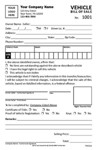 Vehicle Bill Of Sale Form / 2 Part or 3 Part / 5.5 x 8.5 / TMG224 - Picture 1 of 1