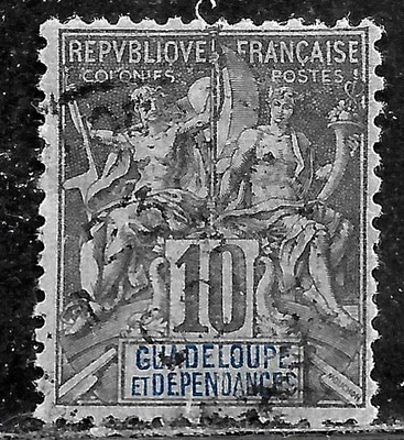 HICK GIRL-USED FRENCH GUADELOUPE STAMP   SC#32  1892  NAV. & COMMERCE    L734 - Image 1 of 2