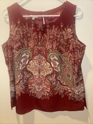 Talbots Colorful Paisley Sleeveless Tank burgundy Brown 100% Cotton Size Medium - Изображение 1 из 4