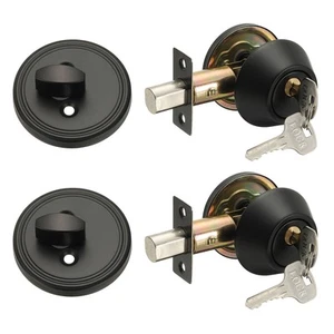 Round Door Deadbolt Lock, Single Door Locks Knob Security Black,Pack of 2 - Picture 1 of 7