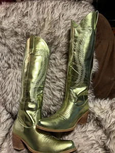 METALLICA GRÜN DAMEN KÜNSTLICH MODISCH HOHE STIEFEL - grün - Größe 10 - Bild 1 von 22