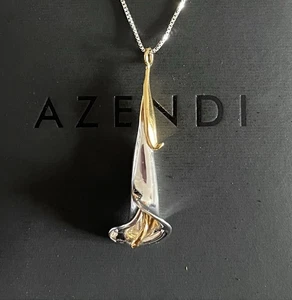 Rare Vintage Azendi Birthday Flowers 9ct White/Yellow Gold Calla Lily Necklace - Picture 1 of 4