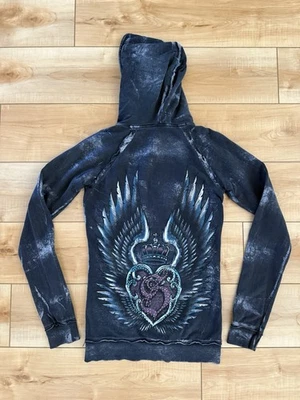 Cyber Goth Hoodie Med Angel Wings Sinful Affliction Y2K Alt Grunge Biker 00s - Image 1 of 4