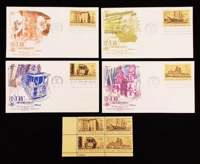 4 FDC's #1440 - 1443 Historic Preservation & #1443a Plate Block 8¢ Stamps 1971 - Image 1 of 4