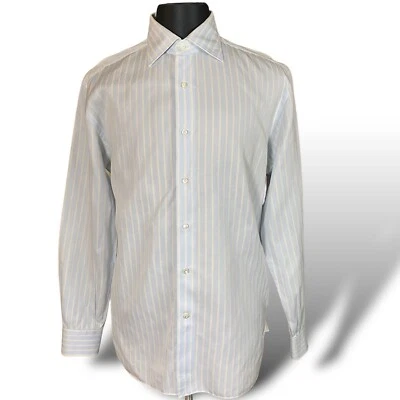 Camisa de vestir Ermenegildo Zegna Couture para hombre azul claro y marfil a rayas talla 43/17 Foto 1 de 4