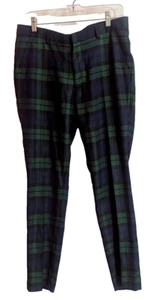 NWOT ASOS Green Navy Plaid Cigarette Tapered Leg Trouser Pants 32W I-2 - Picture 1 of 7