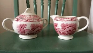 PASTORAL DAVENPORT 1840 A. J. WILKINSON LTD ENGLAND SUGAR BOW~LID & CREAMER - Picture 1 of 9