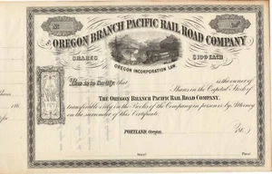 Certificado de acciones de la década de 1860 sucursal de Oregon Pacific Railroad Company Portland Oregon - Imagen 1 de 2