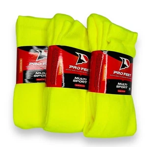 Pro Feet Multi Sport Socks Neon Yellow Lime Boys Girls 3 Pair NWT Size M - Picture 1 of 3