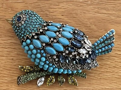 NUEVO SIN ETIQUETAS - BROCHE PRENDEDOR PÁJARO MULTICRISTAL AZUL HEIDI DAUS “LOCURA MARQUESA” Foto 1 de 4