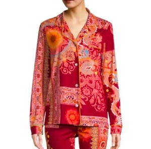 JOHNNY WAS Dragonia Langarm skurril roter Drache Pyjama Shirt Größe M - Bild 1 von 5