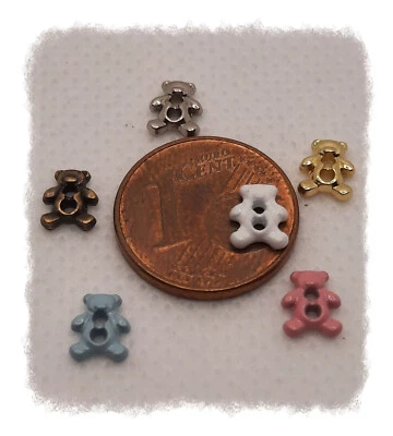 4 winzige Knöpfe, Teddybär, Metall,  Mode für Mini-Puppen, Teddys etc., Farbwahl - Bild 1 von 2