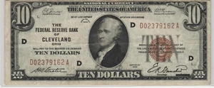 Fr.1860-D 1929 Cleveland $10 Federal Reserve Bank Note VF - Picture 1 of 2