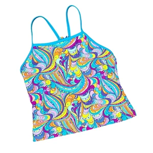 Speedo Tankini Youth 14 Blue Neon Retro Swirls Graphic Swim Beach Active Girls - Picture 1 of 10