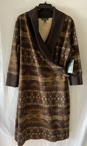 Nuevo con etiquetas Vestido Ralph Lauren Marrón Estampado Azteca Algodón Talla L $119 - Imagen 1 de 7