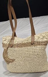 LAURA JONES - Straw Look - Tote Bag - Natural Browns - Double Strap - BNWOT - Picture 1 of 7