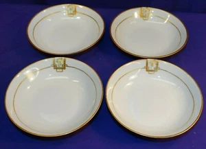 4 BERRY / DESSERT BOWLS ANTIQUE HAVILAND LIMOGES HP YELLOW ROSE W/ GOLD TRIM - Picture 1 of 4