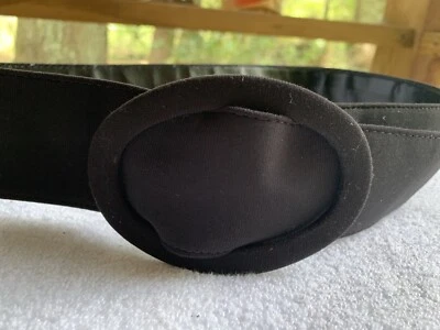 Corset Belt Womens Small Black Fabric Cinch Chunky Oval Buckle Silvertone - Image 1 of 4