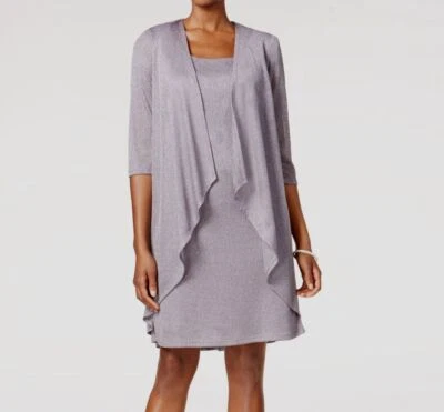 Vestido Chaqueta Drapeada R&M Richards Mujer Gris Metálico Cambio Línea A Talla Grande 20W Foto 1 de 3