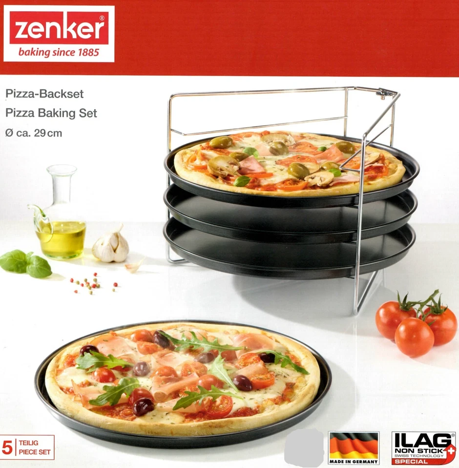 Zenker 5-tlg Pizza Backset 4 Bleche + Etagere Etagen Bleche Pizzableche 29cm - Bild 1 von 1
