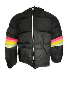 Pink Platnum Girls Black Coat With Rainbow Sleeves Size 10/12 - Picture 1 of 5