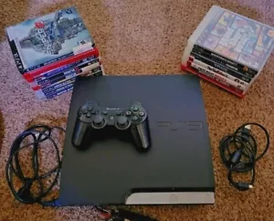Sony PS3 PlayStation 3 Slim 160GB Black Console Bundle Cech-2501A WORKING - Picture 1 of 12