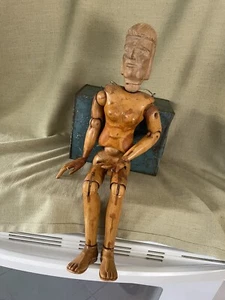 Antique Folk Art Hand Carved Female Jointed Wood Doll, Marionette, Mannequin - Picture 1 of 12