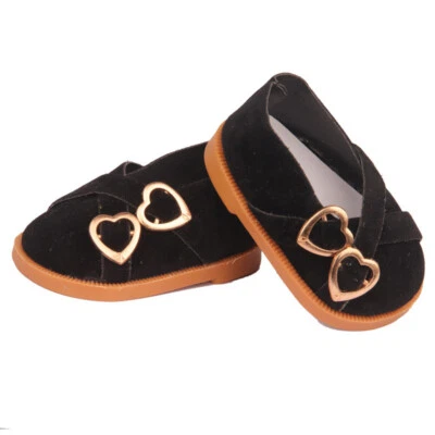 MY BRITTANY'S Doll Clothes 18" Shoes Black Heart Suede Loafers Fits American Girl Dolls