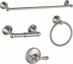 Bathroom Accessory Set, Brushed Nickel Adjustable Expandable Towel Bar 4-Piece B - Picture 1 of 9