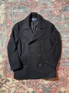 vintage Polo Ralph Lauren Peacoat Wool size medium Black Nautical Jacket - Picture 1 of 13