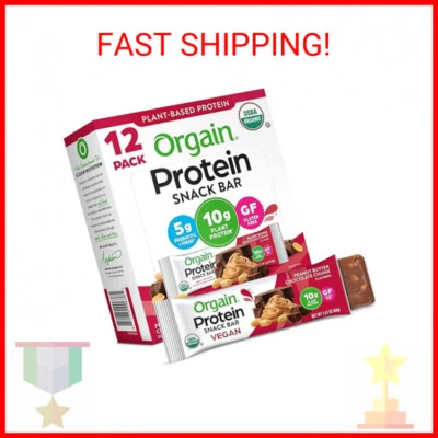 Barritas de proteína vegana orgánica Orgain, trozo de chocolate con mantequilla de maní - 10 g a base de plantas Foto 1 de 2