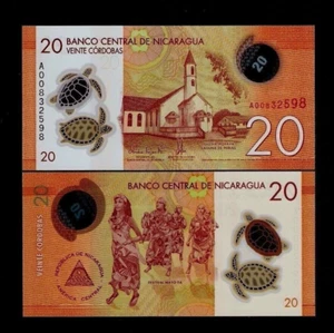 Nicaragua 20 CORDOBAS P-210 2015 Turtle UNC POLYMER Nicaraguan Festival Mayo Ya - Picture 1 of 3