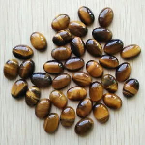 Wholesale 100pcs 10x14mm Natural Tiger Eye Stone Oval CAB CABOCHON DIY Jewelry - Picture 1 of 8