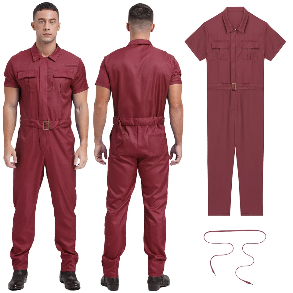 Men’s Zip Up Coveralls Auto Workshop Uniforms Warehouse Workwear with Belt - Image 1 of 1