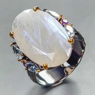 Кольцо с драгоценным камнем 20 карат с натуральным лунным камнем серебро 925 пробы размер 8/R446679 - Изображение 1 из 4