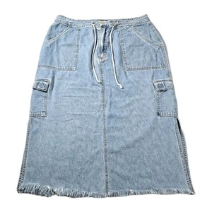 Y2K Quizz New York Denim Maxi Skirt Women's Size 16 Blue Cargo Light Wash - Picture 1 of 10