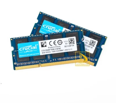 Crucial 2x 4GB 2RX8 PC3L-12800S DDR3 1600Mhz 204Pin Laptop Memory RAM" - Image 1 of 4