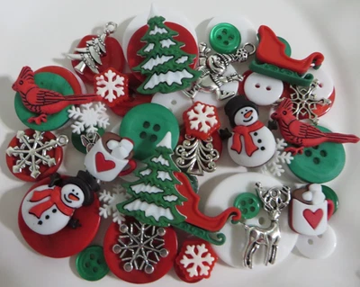 Lot of 50 Buttons & Charms Mix - (Novelty, Shank, Round, Flatbacks) WINTER #2 - Image 1 of 2