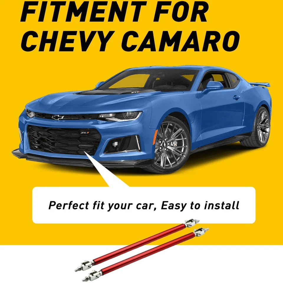 Barra de soporte divisor de labios de parachoques delantero barra de soporte para amarre se adapta a Chevy Camaro 8"-11" Foto 1 de 4