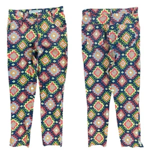Pantalones Gretchen Scott Azul Marino Rojo Suroeste Estampado Azteca Bolsillo Cremallera Mosca Medianos - Imagen 1 de 9