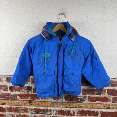 Chaqueta de Colección OshKosh B'gosh Niños Pequeña Azul A Cuadros Con Capucha Puffer Invierno Años 90 Foto 1 de 4