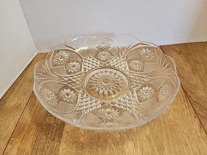 Large Clear Glass Vintage Serving Bowl 10" Wide x 2-1/4" High Sawtooth Edge  - Picture 1 of 4
