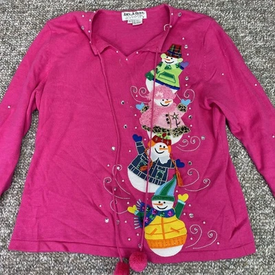 Jack B. Suéter rápido para mujer grande rosa muñeco de nieve apliques lentejuelas feas de Navidad Foto 1 de 4