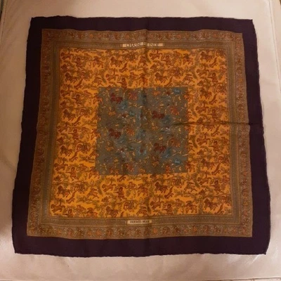 HERMES Cashmere Silk Scarf CHASSE en INDE Carres 45 cm Bordeaux Multi BNIB Auth - Image 1 of 4