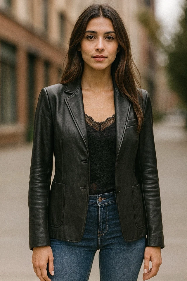 Chaqueta de cuero negra ROOTS para mujer talla 4 Foto 1 de 4