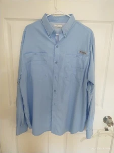 New Mens Columbia PFG Blue Vented Camping Fishing Long Sleeve Shirt L - Picture 1 of 4