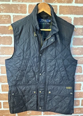Polo Ralph Lauren Diamond Quilted Vest Black Plaid Lined Polo Club Men's Small - Image 1 of 4